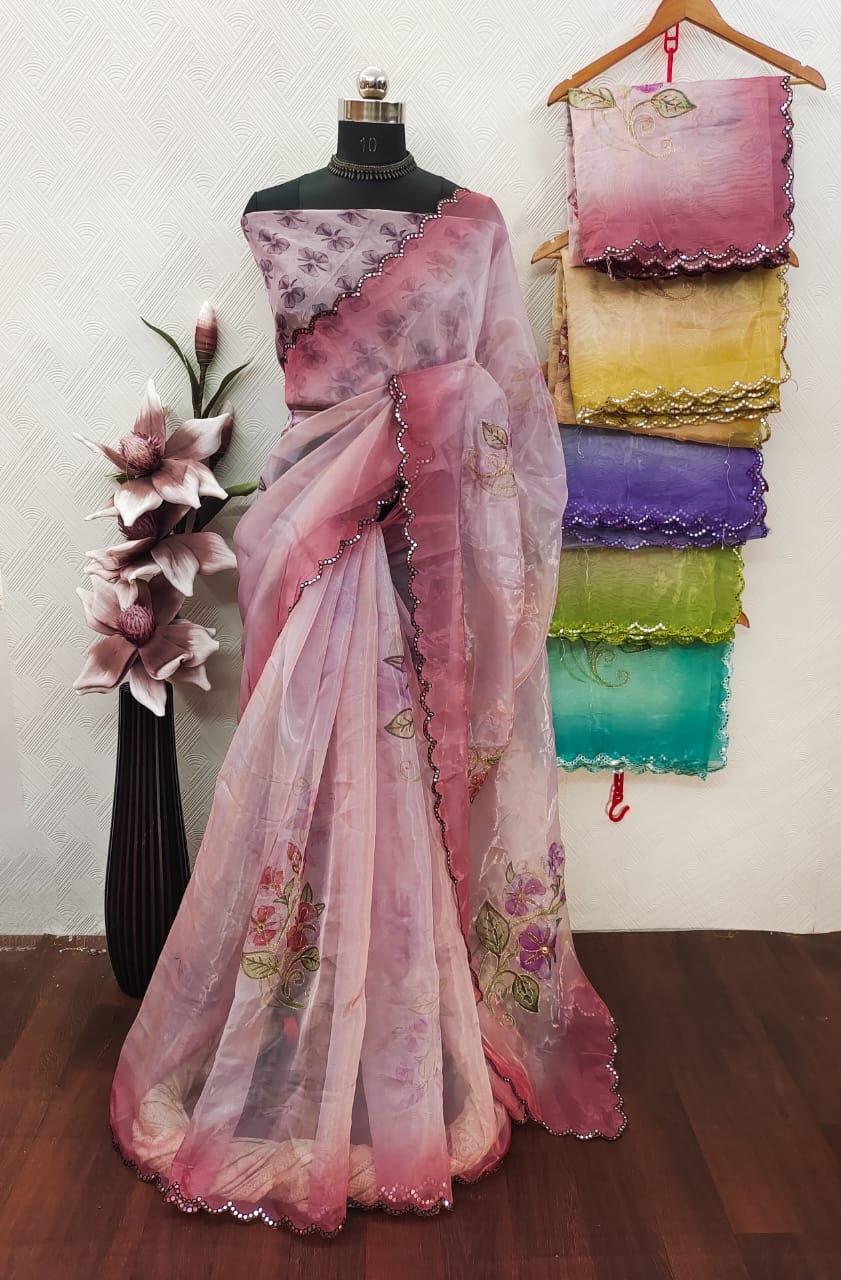 NEW ORGANZA CUTWORK SAREE SET OF 6 x 980₹- MB22