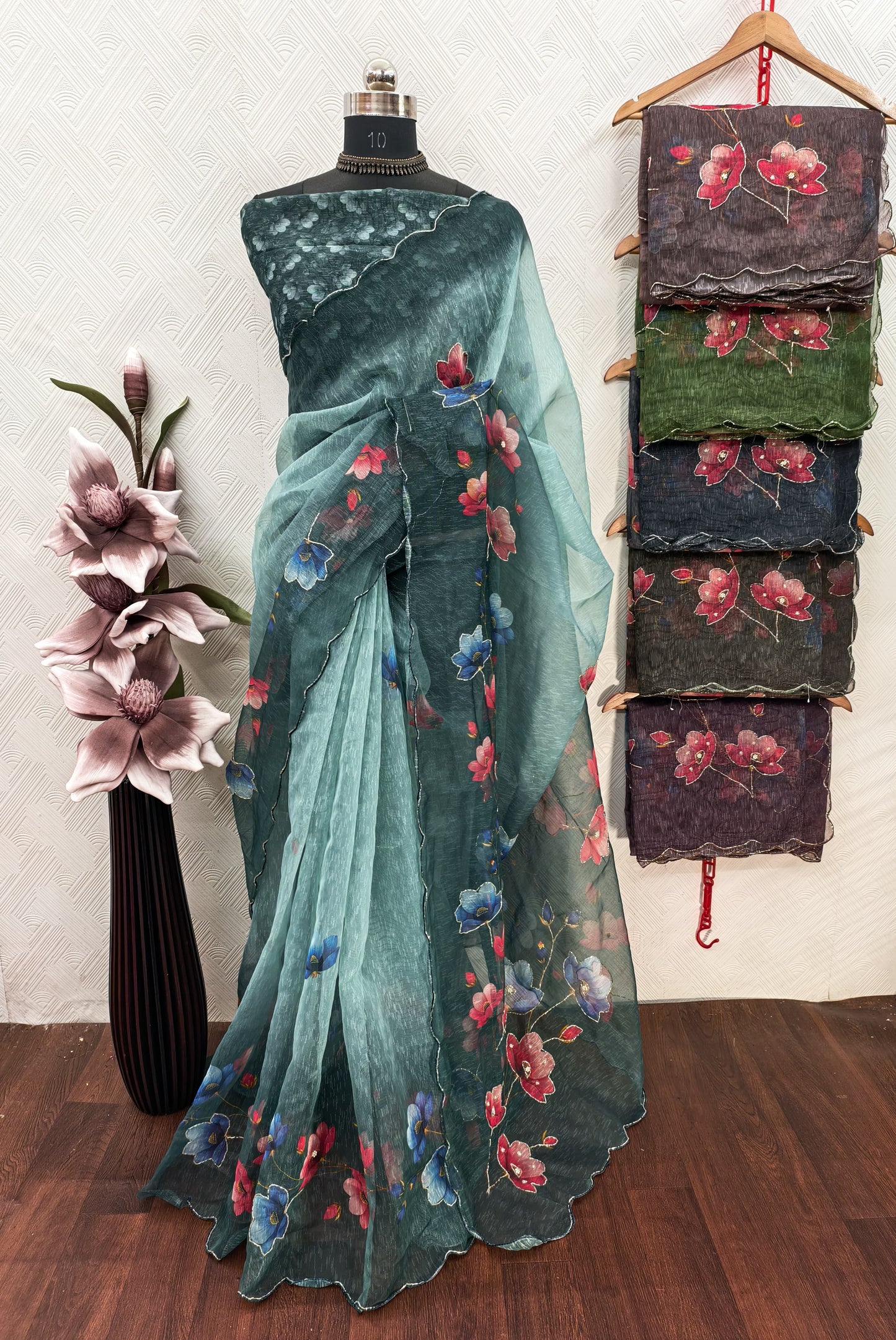 NEW ORGANZA HANDWORK SAREE SET OF 6 x 845₹- MB31