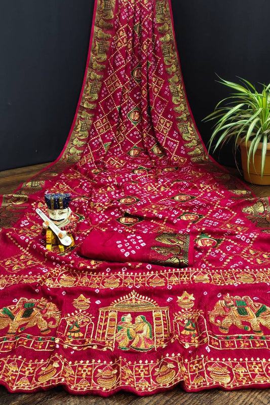 ART SILK BANDHEJ SAREE- MB