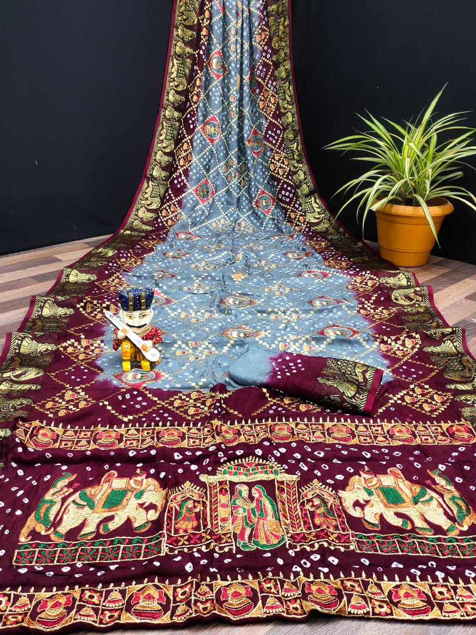 ART SILK BANDHEJ SAREE- MB