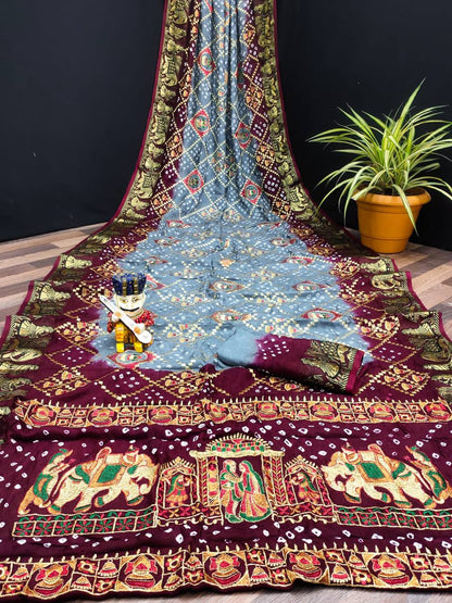 ART SILK BANDHEJ SAREE- MB